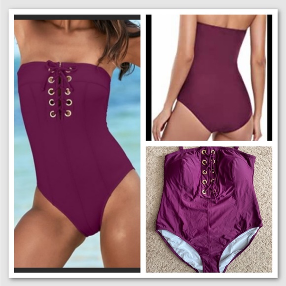 NEW Venus Plum burgundy 1-pc Bathing Swimsuit Plus Size 20 strapped/Strapless - Picture 1 of 16